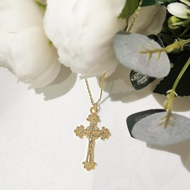 Partm Gold Cross Necklace for Women 14K Plated Dainty Pendant Cross Chain Faith Crucifix Choker Baptism Necklace for Women Trendy Religious Jewelry Hypoallergenic - Image 5